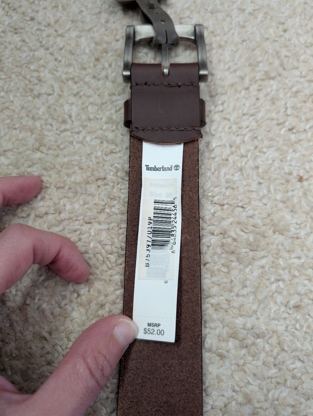 Timberland Men's Brown Leather Belt Size 38. New With Tags - Picture 4 of 6